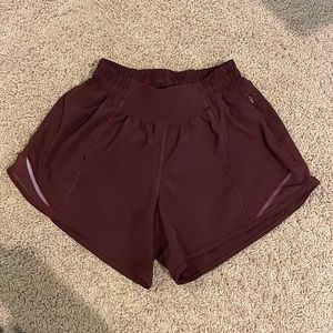 Maroon Lululemon Hotty Hot Lined Shorts; 4” inseam
